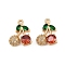 Brass Micro Pave Cubic Zirconia Pendants, Cherry Charms, Real 18K Gold Plated, Red, 17x15x4mm, Hole: 1.6mm