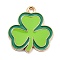 Saint Patrick's Day Alloy Enamel Pendants, Light Gold, Clover Charm, Green Yellow, 22x20.5x1.5mm, Hole: 2mm