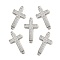 Brass Micro Pave Clear Cubic Zirconia Connector Charms, Cadmium Free & Nickel Free & Lead Free, Religion Cross Links, Platinum, 25.5x13.5x2mm, Hole: 1mm