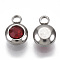Rhinestone Charms, January Birthstone Charms, with 201 Stainless Steel, Flat Round, Stainless Steel Color, Light Siam, 9x6.5x4mm, Hole: 1.8mm