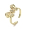 Brass Micro Pave Cubic Zirconia Open Cuff Ring, Cadmium Free & Lead Free, Bowknot, Real 16K Gold Plated, US Size 7 1/2(17.5mm)