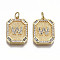 Brass Micro Pave Clear Cubic Zirconia Pendants, Nickel Free, Real 18K Gold Plated, Rounded Rectangle with Word, 19x14x2.5mm, Jump Ring: 5x0.7mm, 3mm inner diameter