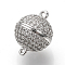 Brass Micro Pave Cubic Zirconia Magnetic Clasps with Loops, Cadmium Free & Lead Free, Round, Platinum, 16x12mm, Hole: 1mm