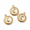 Natural White Shell Flat Round Charms, with PVD Vacuum Plating 304 Stainless Steel Findings, Moon Pattern, Golden, 16x13x3mm, Hole: 1.8mm
