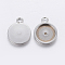 Tarnish Resistant 201 Stainless Steel Pendant Cabochon Settings, Flat Round, Stainless Steel Color, Tray: 10mm, 16x12x2mm, Hole: 2.5mm