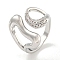 Rack Plating Brass Micro Pave Cubic Zirconia Heart & Teardrop Open Cuff Rings for Women, Long-Lasting Plated, Cadmium Free & Lead Free, Platinum, 19mm, US Size 7 3/4(17.9mm)