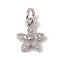 Brass Micro Pave Cubic Zirconia Charms, Cadmium Free & Lead Free, with Jump Rings, Star Charms, Platinum, 9.5x7.5x2mm, Hole: 2.7mm