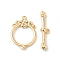 Brass Toggle Clasps, Cadmium Free & Nickel Free & Lead Free, Ring with Flower, Real 18K Gold Plated, Ring: 18.5x13x2mm, Hole: 1mm, Bar: 22x5x3mm, Hole: 1mm