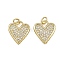 Brass Micro Pave Cubic Zirconia Pendants, Heart Charms, with Jump Ring, Real 16K Gold Plated, 14.5x3.5mm, Hole: 3.2mm