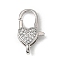 Brass Clear Cubic Zirconia Lobster Claw Clasps, Cadmium Free & Nickel Free & Lead Free, Heart, Platinum, 20x11.5x5.5mm, Hole: 4.5x2mm