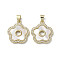 Brass Micro Pave Cubic Zirconia Pendants, Cadmium Free & Lead Free, with Shell, Flower, Real 18K Gold Plated, 20x18x3mm, Hole: 3.5x5mm
