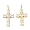 Brass Cubic Zirconia Pendant, Long-Lasting Plated, Cross, Lead Free & Cadmium Free, Real 18K Gold Plated, 31x20x5mm, Hole: 2.5x4mm