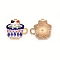 Japanese Style Print Alloy Enamel Pendants, Cup with Cat, Cadmium Free & Lead Free, Golden, Blue, 22.7x22.5x1.8mm, Hole: 1.8mm