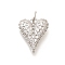 Brass Micro Pave Clear Cubic Zirconia Pendants, with Jump Ring, Long-Lasting Plated, Lead Free & Cadmium Free,  Heart Charms, Platinum, 14x11.5x3mm, Hole: 3.5mm