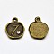 Antique Bronze Plated Alloy Rhinestone Charms, Flat Round with Num.7, Nickel Free, 13x10x1.5mm, Hole: 1mm