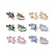 Transparent Glass Links connectors, with Brass Findings, Faceted, Half Round, Light Gold, Mixed Color, 14x16x5mm, Hole: 1.2mm