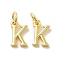 Brass Pendants, Cadmium Free & Nickel Free & Lead Free, with Jump Ring, Letter K, 10x6.5x1.5mm, Ring: 5x1mm, inner diameter: 3mm
