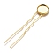 Iron Hair Fork Findings, with Flat Round Brass Cabochon Settings, Long-Lasting Plated, Golden, Tray: 14mm, 79x16x3mm