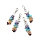 Gemstone Chips Cluster Pendant Decorations, with Alloy Wing, Lobster Clasp Charms, Clip-on Charms, for Keychain, Purse, Backpack Ornament, 90~95mm