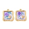 304 Stainless Steel Pendants, Square with Flower, with Enamel, ABS Plastic Imitation Pearl and Resin, Real 18K Gold Plated, 23x20.5x4.5mm, Hole: 1.6mm