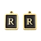 304 Stainless Steel Pendants, with Enamel, Rectangle with Letter Charm, Golden, Letter R, 17.5x12x1.5mm, Hole: 1.5mm