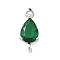 Brass Pave Cubic Zirconia Connector Charms, Teardrop Links, Real 18K Gold Plated, Long-Lasting Plated, Cadmium Free & Lead Free, Rack Plating, Green, 14x6.5x4.5mm, Hole: 1.2mm