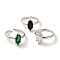 Rack Plating Brass Micro Pave Cubic Zirconia Adjustable Rings, Solitaire Ring, Long-Lasting Plated, Lead Free & Cadmium Free, Horse Eye, Mixed Color, Adjustable