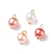 Glass Pearl Pendants, with Golden Plated Brass Findings, Round, Light Salmon, 11x8.5mm, Hole: 5mm