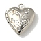 Brass Locket Pendants, Photo Frame Charm, Lead Free & Cadmium Free, Heart, Platinum, 15x13.5x5mm, Hole: 1.7mm, Inner Diameter: 8x6mm