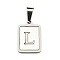 304 Stainless Steel Pave Natural White Shell Pendants, Rectangle with Letter Charms, Stainless Steel Color, Letter L, 17.5x12x1.5mm, Hole: 6x3mm