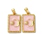 Brass Enamel Pendants, Rectangle with Sun & Moon Charms, Real 18K Gold Plated, Pearl Pink, 20x12x2mm, Hole: 4x2.5mm