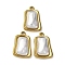 304 Stainless Steel Pendants, Rectangle, with ABS Plastic Imitation Pearl, Ion Plating(IP), Golden, 22.5x15.5x6.5mm, Hole: 2mm