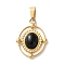 Natural Black Onyx(Dyed & Heated) Pendants, 304 Stainless Steel Oval Charms, Ion Plating(IP), Golden, 21x16.5x5~5.5mm, Hole: 5.5x3mm