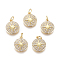 Brass Micro Pave Cubic Zirconia Charms, with Jump Rings, Flat Round, with Star, Clear, Golden, 13.5x11x2mm, Jump Rings: 2.5mm