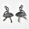 Brass Pendants, Ballet Dancer, Antique Bronze & Green Patina, 35.5x20x3.5mm, Hole: 2.5mm