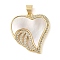 Brass & Shell & Clear Cubic Zirconia Pendants, Cadmium Free & Lead Free, Heart with Wing, Real 18K Gold Plated, 23.5x22x3mm, Hole: 3.5x4mm