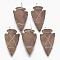 Electroplated Non-magnetic Synthetic Hematite Pendants, with Platinum Tone Brass Findings, Matte Style, Arrowhead, Copper Plated, 46~53.5x22~25x7~9.5mm, Hole: 5~6x3.5~5mm