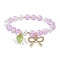 Imitation Pearl Glass & Acrylic Round Beaded Stretch Bracelets, with Alloy Bowknot Charms, Plum, Inner Diameter: 2 inch(5cm)