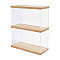 2-Tier Transparent Acrylic Minifigures Display Case, for Models, Building Blocks, Doll Display Holder Risers, with Wood Base & Top, Moccasin, Finished Product: 25.4x11.6x29.6cm