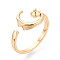 Moon Brass Micro Pave Clear Cubic Zirconia Cuff Ring Settings, for Half Drilled Beads, Cadmium Free & Nickel Free & Lead Free, Real 18K Gold Plated, Pin: 0.7mm, 12mm, US Size 9(18.9mm)