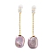 Rectangle Natural Pearl Earrings for Women, Sterling Silver Micro Pave Cubic Zirconia Dangle Earrings, Real 18K Gold Plated, 46x10.5~12mm