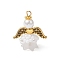 Glass Seed Beaded Angel Pendants, with Acrylic Beads Caps & Alloy Wing & 304 Stainless Steel Loop, White, 22.5x20x14mm, Hole: 1.5mm