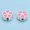 925 Sterling Silver Beads, with Enamel, Flower, Pink, 7.5x8x3.5mm, Hole: 1.5mm