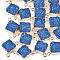 Electroplate Druzy Resin Links connectors, with Iron Findings, Rhombus, Light Gold, Dodger Blue, 22~23x15x7mm, Hole: 1mm