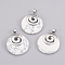 Synthetic Howlite Pendants, with Platinum Tone Brass Findings, Flat Round, 32x28x6mm, Hole: 4x5mm