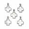 Brass Charms, with Freshwater Shell, Nickel Free, Cross Charm, Platinum, 15x13.5x2.5mm, Hole: 4x2.5mm