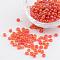 6/0 Transparent Rainbow Colours Round Glass Seed Beads, Orange Red, Size: about 4mm in diameter, hole:1.5mm, about 495pcs/50g