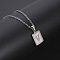 Rectangle Stainless Steel Pave Natural White Shell Pendant Necklaces, Stainless Steel Color, Letter V, 17.72 inch(45cm)