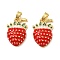 Strawberry Brass Enamel Micro Pave Cubic Zirconia Pendants, Cadmium Free & Nickel Free & Lead Free, Real 18K Gold Plated, 20x14x5.5mm, Hole: 5x2.5mm