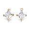 Brass Micro Pave Clear Cubic Zirconia Charms, Nickel Free, Rhombus, Real 18K Gold Plated, 10x8x3mm, Hole: 1mm, Side Length: 6mm